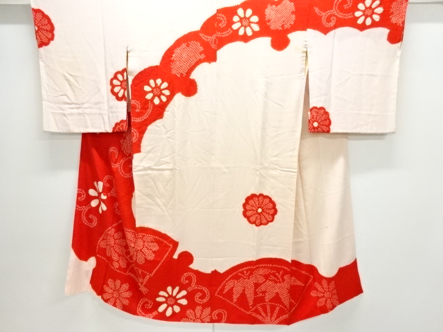 アンティーク　絞り扇に菊唐草模様長襦袢